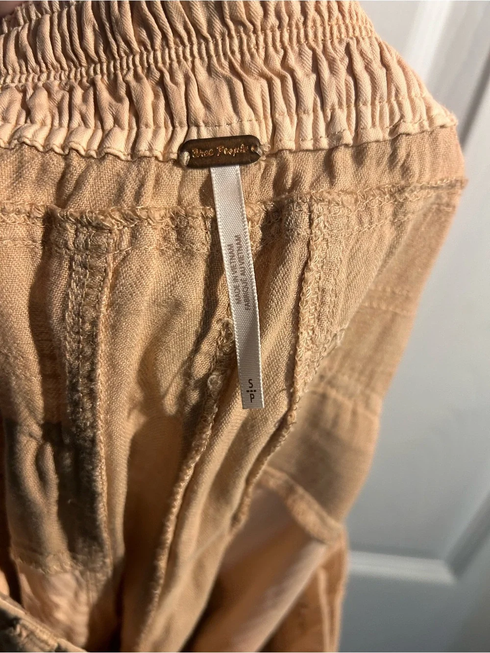 Free  People Lucid Dreams Linen Cargo Pants Lightweight Tan Pants